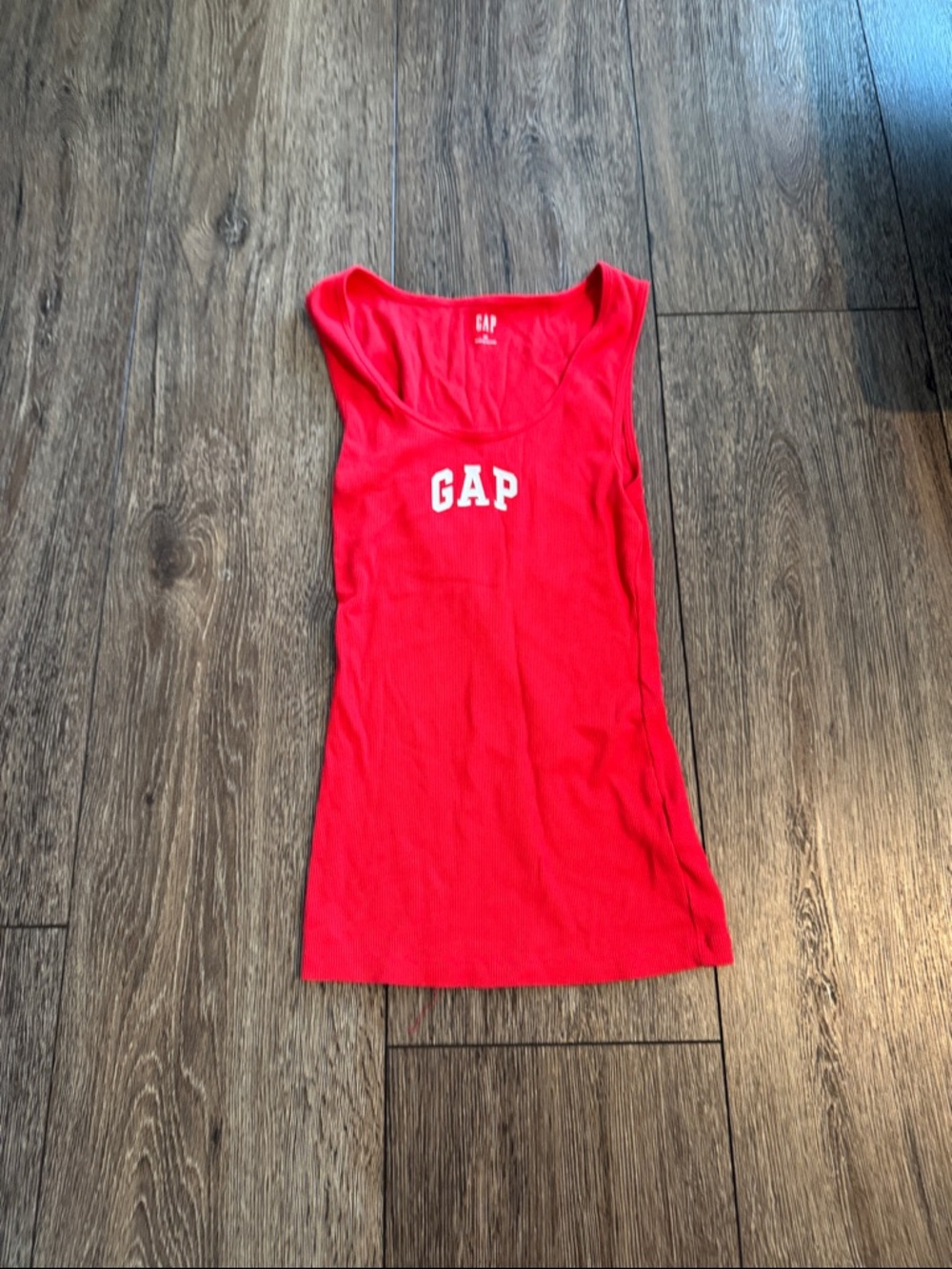 GAP Red Ribbed Tank Top with White Logo
